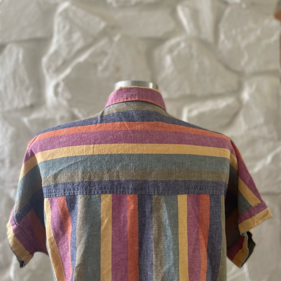 Madewell Short Sleeve Tie Front Rainbow Striped Button Up Shirt Small - Picture 7 of 8